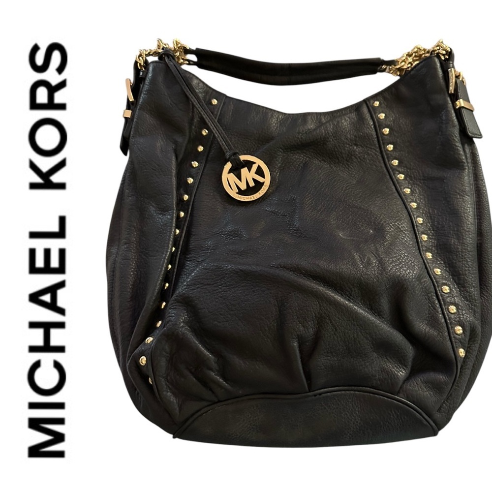 Michael Kors Black Leather Shoulder Bag with Gold Tone Accents - Picture 14 of 14